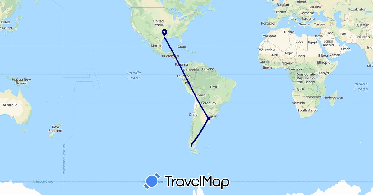 TravelMap itinerary: driving in Argentina, Chile, United States (North America, South America)